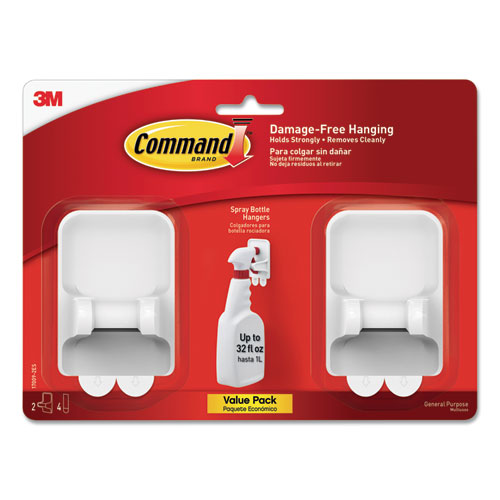 Command Spray Bottle Holder, 2.34 x 1.69 x 3.34, White, 2 Hangers-4 Strips-Pack 17009-2ES