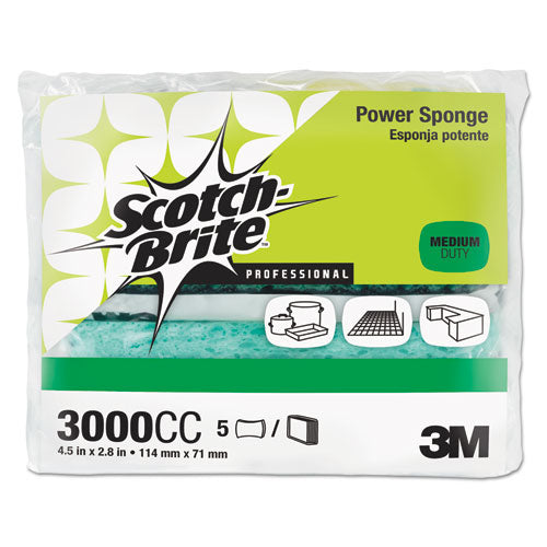 Scotch-Brite Professional Power Sponge, 2.8 x 4.5, 0.6" Thick, Blue-Teal, 5-Pack 3000CC