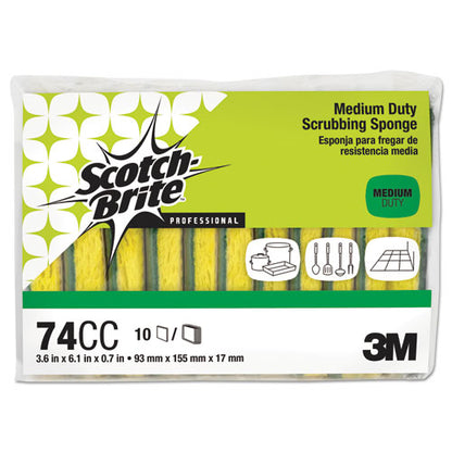 Scotch-Brite Professional Medium-Duty Scrubbing Sponge, 3.6 x 6.1, 0.7" Thick, Yellow-Green, 10-Pack 74CC