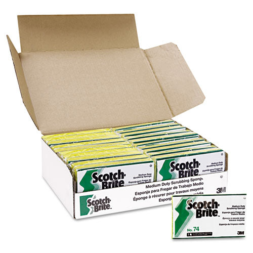 Scotch-Brite Professional Medium-Duty Scrubbing Sponge, 3.6 x 6.1, 0.7" Thick, Yellow-Green, 20-Carton 74