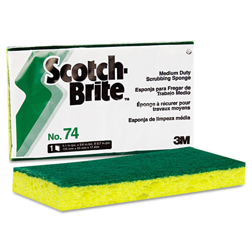 Scotch-Brite Professional Medium-Duty Scrubbing Sponge, 3.6 x 6.1, 0.7" Thick, Yellow-Green, 20-Carton 74