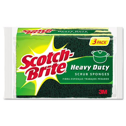 Scotch-Brite Heavy-Duty Scrub Sponge, 4.5 x 2.7, 0.6" Thick, Yellow-Green, 3-Pack HD-3
