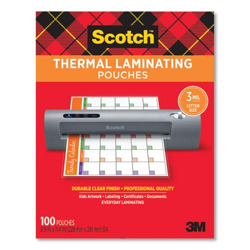 Scotch Laminating Pouches, 3 mil, 9" x 11.5", Gloss Clear, 100-Pack TP3854-100