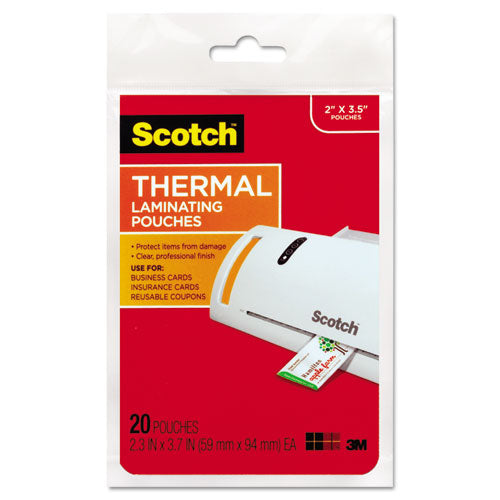 Scotch Laminating Pouches, 5 mil, 3.75" x 2.38", Gloss Clear, 20-Pack TP5851-20