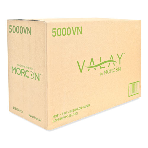 Morcon Tissue Valay Interfolded Napkins, 2-Ply, 6.5 x 8.25, Kraft, 6,000-Carton 5000VN