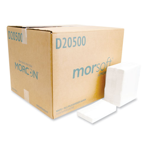 Morcon Tissue Morsoft Dispenser Napkins, 1-Ply, 6 x 13.5, White, 500-Pack, 20 Packs-Carton D20500