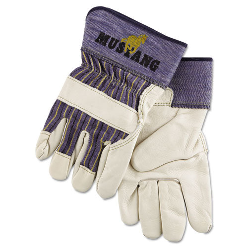 MCR Safety Mustang Leather Palm Gloves, Blue-Cream, X-Large, Dozen 1935XL