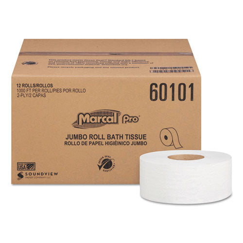 Marcal PRO 100% Recycled Bathroom Tissue, Septic Safe, 2-Ply, White, 3.3 x 1000 ft, 12 Rolls-Carton 60101