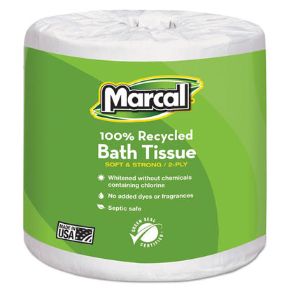 Marcal 100% Recycled Bath Toilet Tissue Paper 2 Ply 330 Sheets White (48 Rolls) 6079