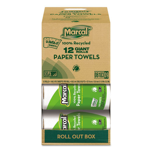 Marcal 100% Recycled Roll Paper Towels 2 Ply 140 Sheets (12 Rolls) 6183