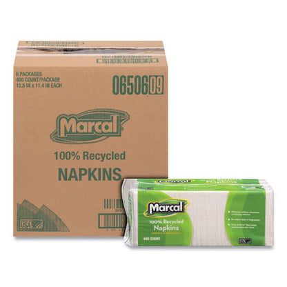 Marcal 100% Recycled Lunch Napkins, 1-Ply, 11.4 x 12.5, White, 400-Pack 6506