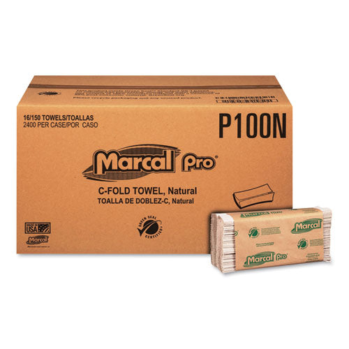 Marcal PRO Folded Paper Towels, 1-Ply, 10 1-8" x 12 7-8 ", 150-Pack, 16 Packs-CT P100N