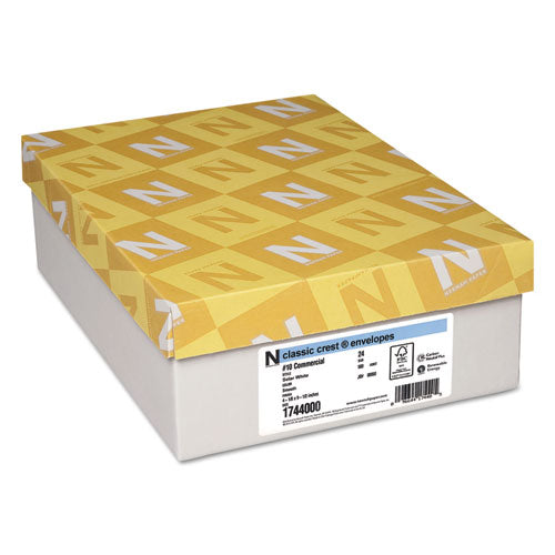 Neenah Paper CLASSIC CREST #10 Envelope, Commercial Flap, Gummed Closure, 4.13 x 9.5, Solar White, 500-Box 1744000