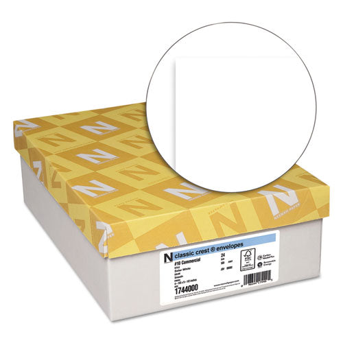 Neenah Paper CLASSIC CREST #10 Envelope, Commercial Flap, Gummed Closure, 4.13 x 9.5, Solar White, 500-Box 1744000