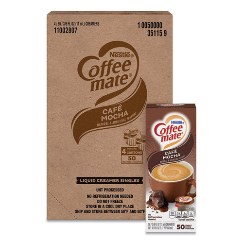Coffee mate Liquid Coffee Creamer, Cafe Mocha, 0.38 oz Mini Cups, 50-Box, 4 Boxes-Carton, 200 Total-Carton 35115CT