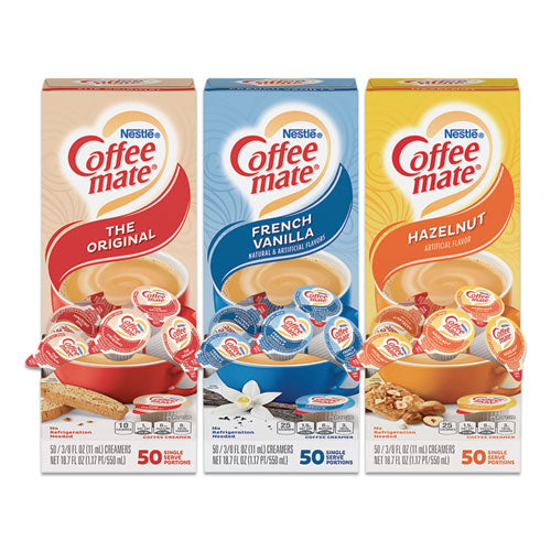 Coffee mate Liquid Coffee Creamer, French Vanilla-Hazelnut-Original, 0.38 oz Mini Cups, 150 Cups-Carton 46193CT
