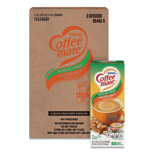 Coffee mate Liquid Coffee Creamer, Sugar-Free Hazelnut, 0.38 oz Mini Cups, 50-Box, 4 Boxes-Carton 98468CT