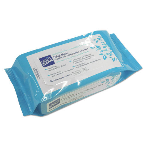 Sani Professional Nice 'n Clean Baby Wipes, Unscented 7.9" x 6.6", White, 80-Pack 12 Packs-CT NIC A630FW