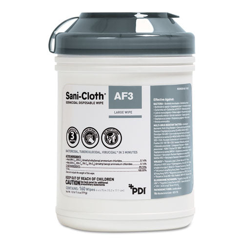 Sani Professional Sani-Cloth AF3 Germicidal Disposable Wipes, 6 x 6.75, 160 Wipes-Canister, 12 Canisters-Carton NIC P13872