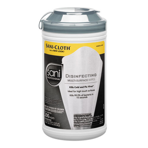 Sani Professional Disinfecting Multi-Surface Wipes, 7 1-2 x 5 3-8, 200-Canister, 6-Carton NIC P22884