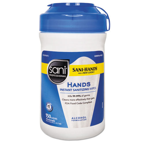 Sani Professional Hands Instant Sanitizing Wipes, 6 x 5, White, 150-Canister P43572