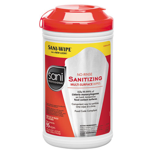 Sani Professional No-Rinse Sanitizing Multi-Surface Wipes, White, 95-Container, 6-Carton P56784