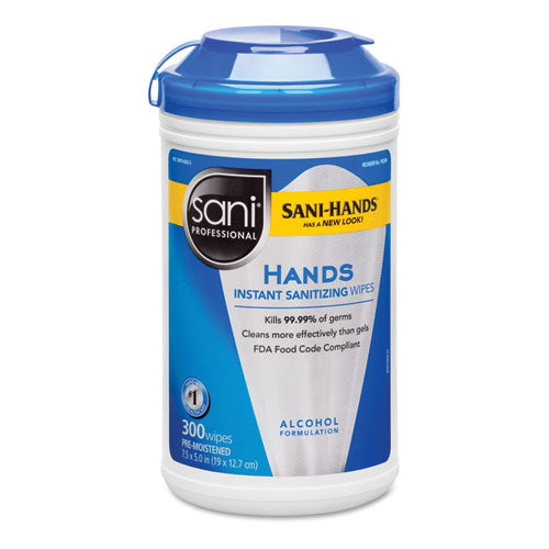 Sani Professional Hands Instant Sanitizing Wipes, 7 1-2 x 5, 300-Canister, 6-CT NIC P92084