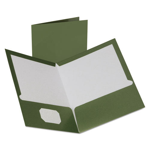 Oxford Two-Pocket Laminated Folder, 100-Sheet Capacity, 11 x 8.5, Metallic Green, 25-Box 5049560