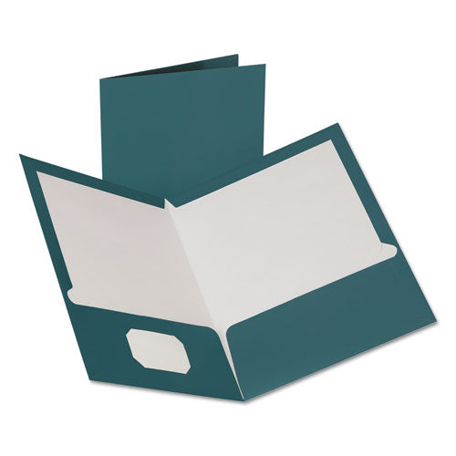 Oxford Two-Pocket Laminated Folder, 100-Sheet Capacity, 11 x 8.5, Metallic Teal, 25-Box 5049561