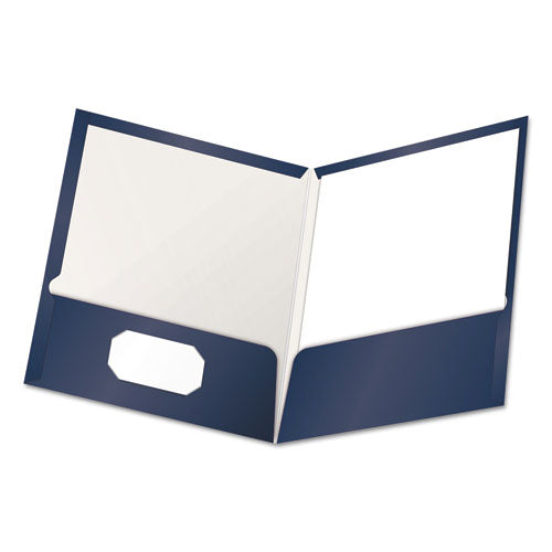 Oxford High Gloss Laminated Paperboard Folder, 100-Sheet Capacity, 11 x 8.5, Navy, 25-Box 51743