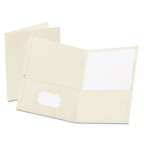 Oxford Twin-Pocket Folder, Embossed Leather Grain Paper, 0.5" Capacity, 11 x 8.5, White, 25-Box 57504EE