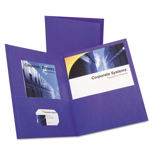 Oxford Twin-Pocket Folder, Embossed Leather Grain Paper, 0.5" Capacity, 11 x 8.5, Purple, 25-Box 57514EE
