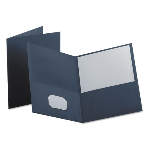 Oxford Twin-Pocket Folder, Embossed Leather Grain Paper, 0.5" Capacity, 11 x 8.5, Dark Blue, 25-Box 57538EE