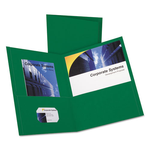 Oxford Twin-Pocket Folder, Embossed Leather Grain Paper, 0.5" Capacity, 11 x 8.5, Hunter Green, 25-Box 57556EE