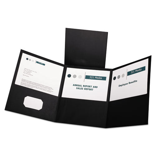 Oxford Tri-Fold Folder w-3 Pockets, 150-Sheet Capacity, 11 x 8.5, Black, 20-Box 59806