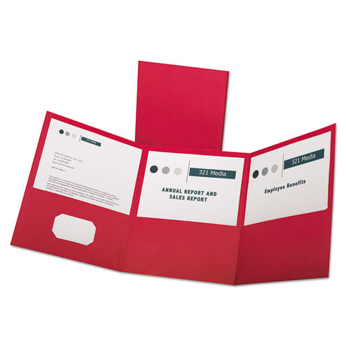 Oxford Tri-Fold Folder w-3 Pockets, 150-Sheet Capacity, 11 x 8.5, Red, 20-Box 59811