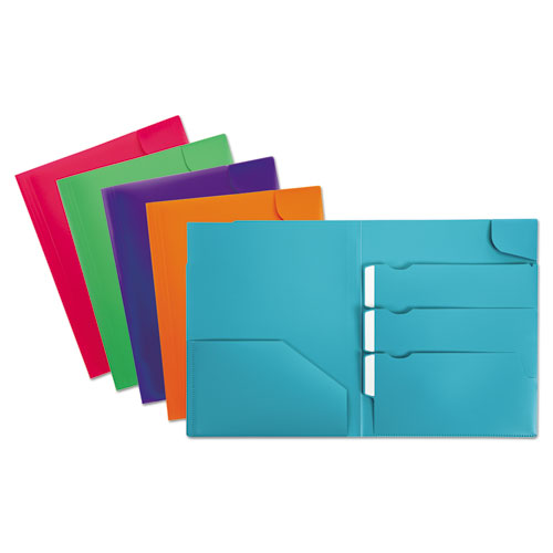 Oxford Divide It Up Four-Pocket Poly Folder, 110-Sheet Capacity, 11 x 8.5, Assorted 99837