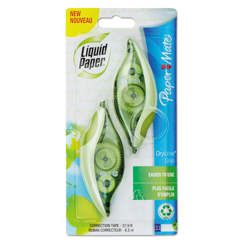 Paper Mate Liquid Paper DryLine Grip Correction Tape, Recycled Dispenser, 1-5" x 335", 2-Pack 1744480