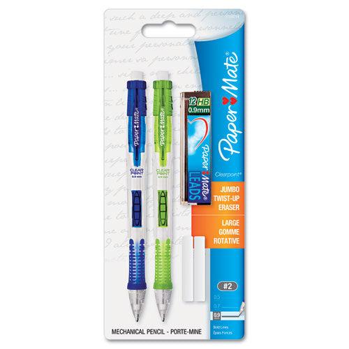 Paper Mate Clear Point Mechanical Pencil, 0.9 mm, HB (#2.5), Black Lead, Assorted Barrel Colors, 2-Pack 1759214