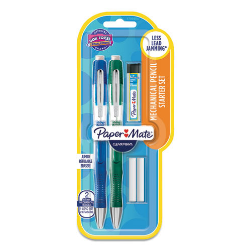 Paper Mate Clearpoint Elite Mechanical Pencils, 0.7 mm, HB (#2), Black Lead, Blue and Green Barrels, 2-Pack 1799404