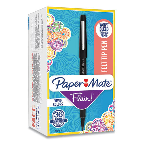 Paper Mate Point Guard Flair Felt Tip Porous Point Pen, Stick, Bold 1.4 mm, Black Ink, Black Barrel, 36-Box 1921070