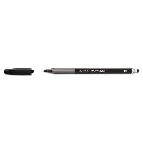 Paper Mate InkJoy 100 Ballpoint Pen-Stylus, Stick, Medium 1 mm, Black Ink, Black Barrel, Dozen 1951348