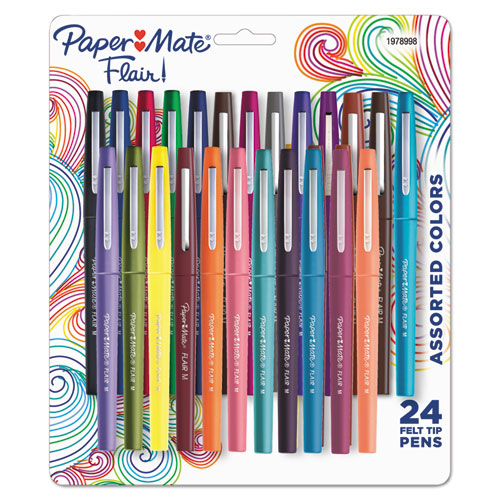 Paper Mate Point Guard Flair Felt Tip Porous Point Pen, Stick, Medium 0.7 mm, Assorted Tropical Vacation Ink and Barrel Colors, 24-Pack 1978998