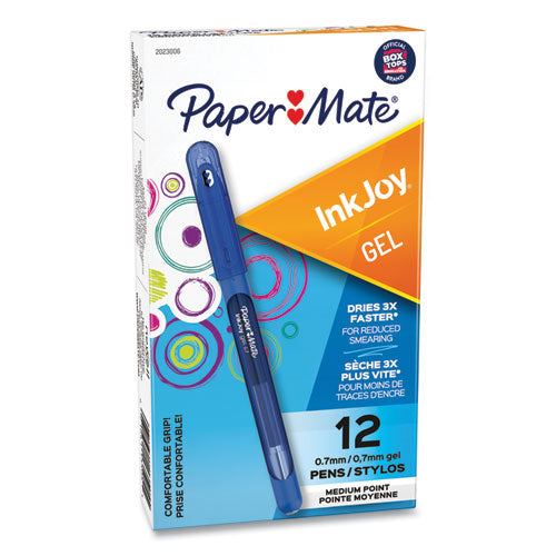 Paper Mate InkJoy Gel Pen, Stick, Medium 0.7 mm, Blue Ink, Blue Barrel, Dozen 2023006