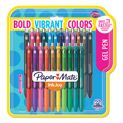 Paper Mate InkJoy Gel Pen, Retractable, Medium 0.7 mm, Assorted Ink and Barrel Colors, 22-Pack 2062225