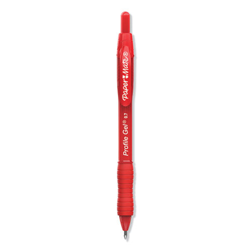 Paper Mate Profile Gel Pen, Retractable, Medium 0.7 mm, Red Ink, Translucent Red Barrel, Dozen 2095463