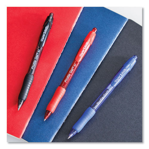 Paper Mate Profile Gel Pen, Retractable, Bold 1 mm, Blue Ink, Translucent Blue Barrel, Dozen 2102161
