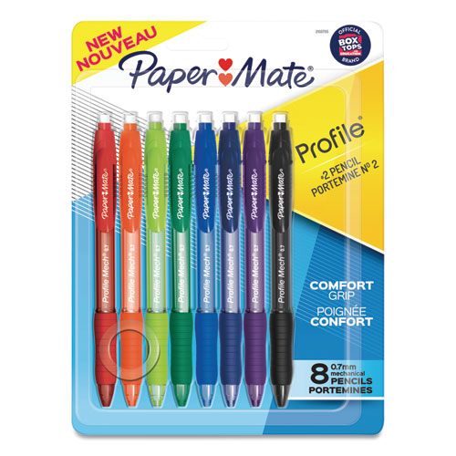 Paper Mate Profile Mechanical Pencils, 0.7 mm, HB (#2), Black Lead, Assorted Barrel Colors, 8-Pack 2105705