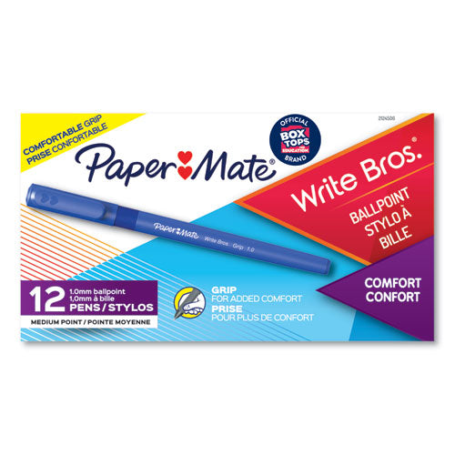 Paper Mate Write Bros. Grip Ballpoint Pen, Stick, Medium 1 mm, Blue Ink, Blue Barrel, Dozen 2124506