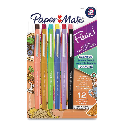 Paper Mate Flair Scented Felt Tip Porous Point Pen, Stick, Medium 0.7 mm, Assorted Ink and Barrel Colors, 12-Pack 2125359
